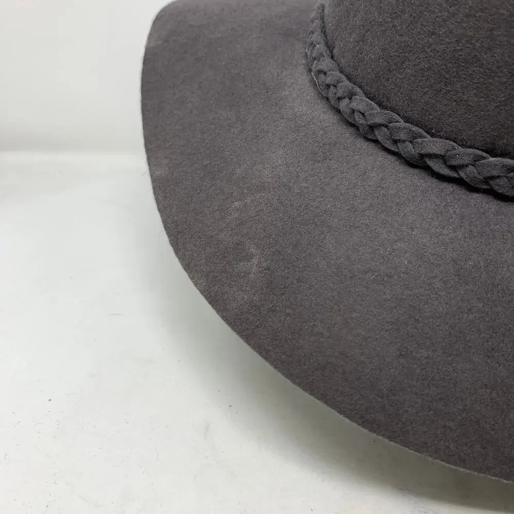 Forever 21 Wool Felt Cloche Hat Gray Feather Accent Wide Brim One Size Womens